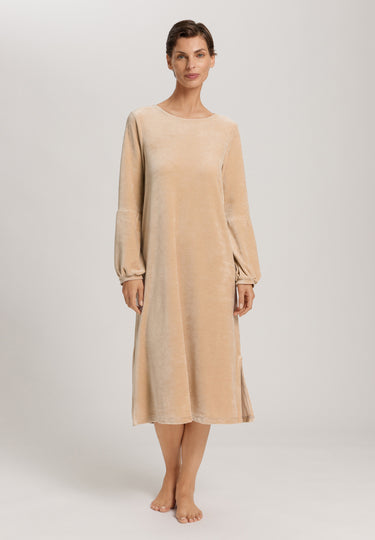 Favourites Round Neck Velvet Dress With Balloon Sleeves | Coffee Quartz 78110-2216